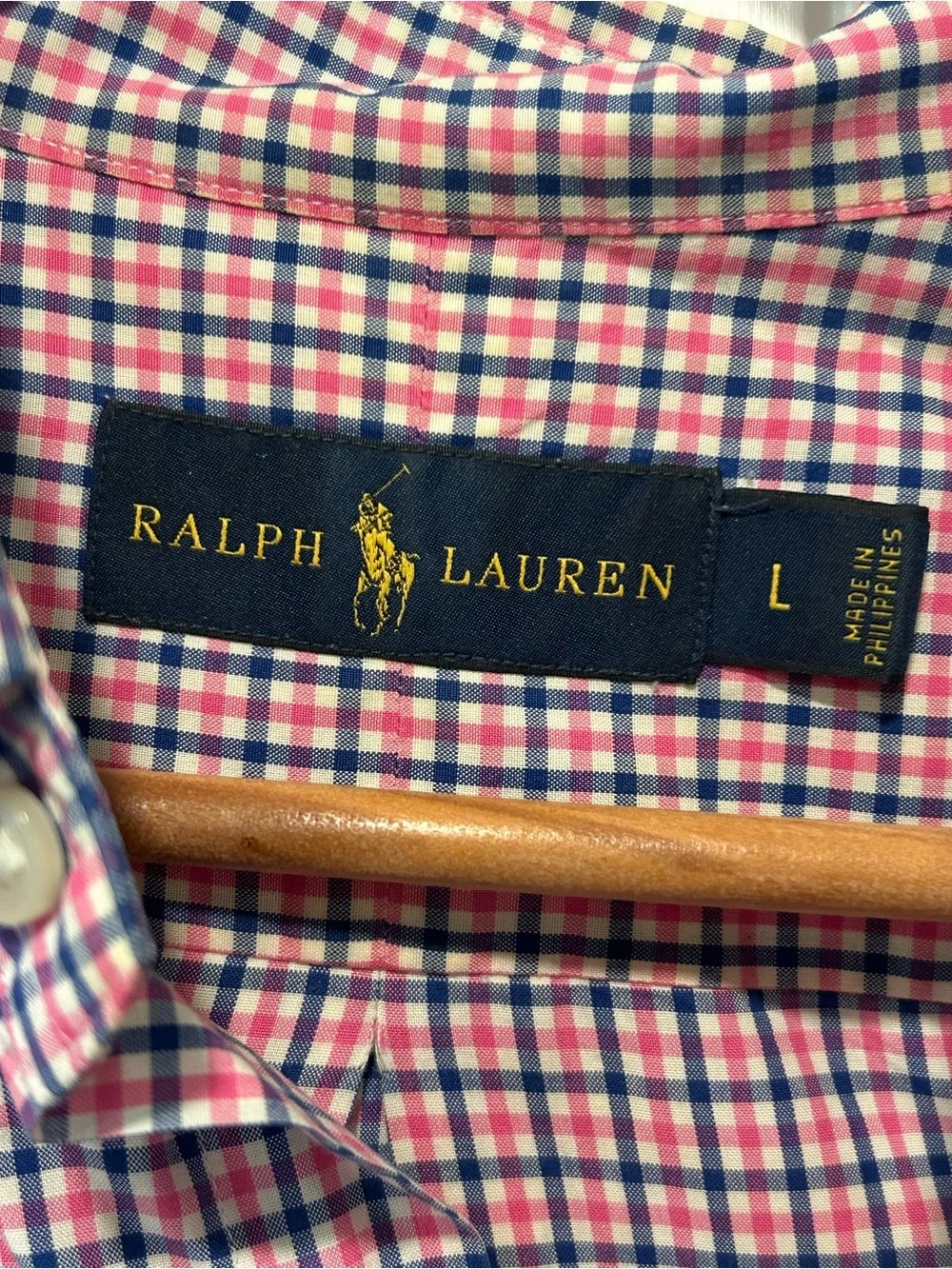 Polo Ralph Lauren 100% Cotton Button Down Shirt Blue Pink Plaid Preppy Coastal L